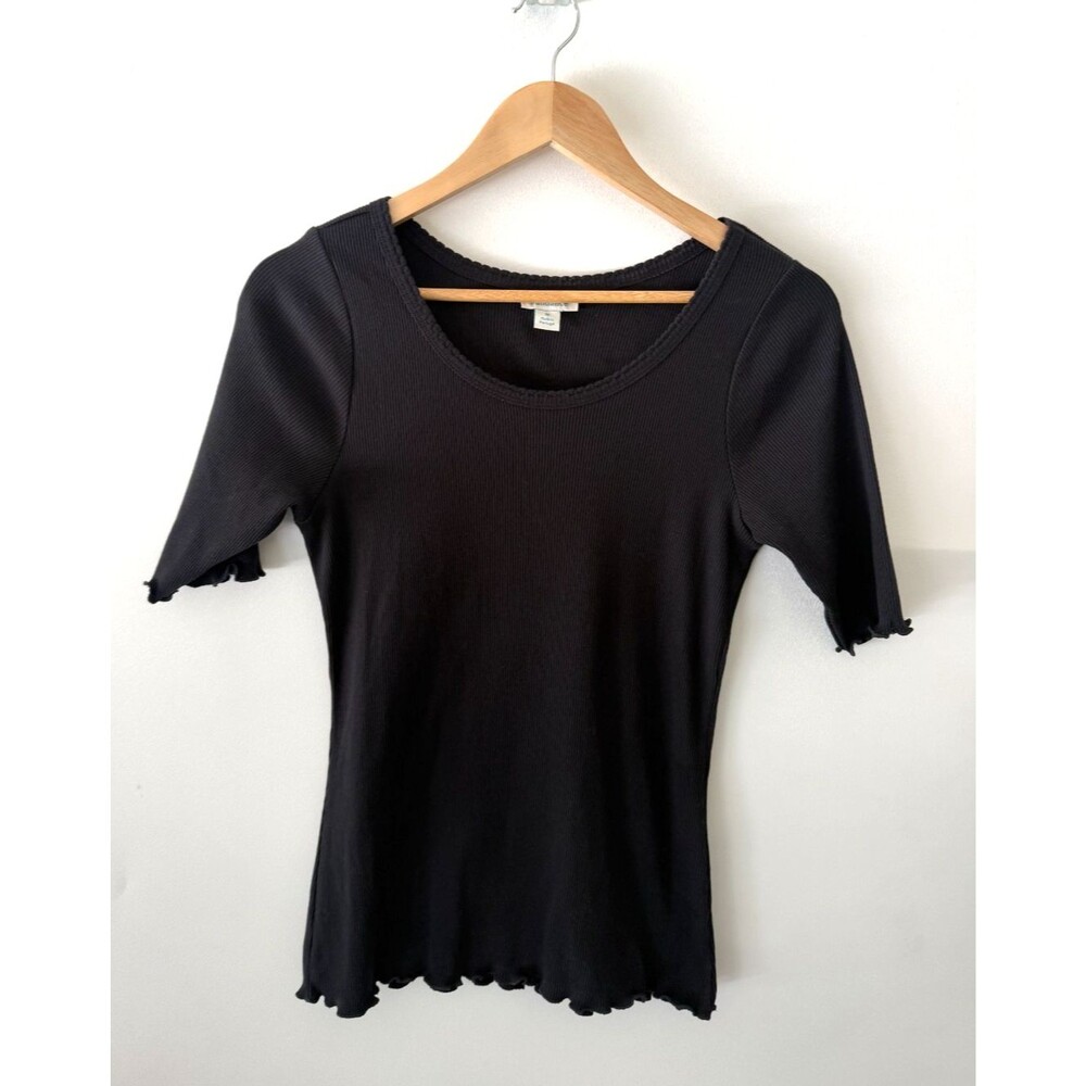 Sundance Top Womens Medium Black Short Sleeve Ribbed Knit Cotton Casual